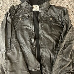 Chor Black Leather Bomber Jacket